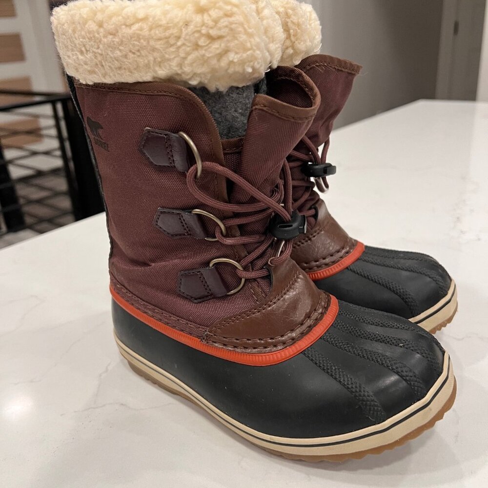 Sorel Kids Winter Snow Boots Size 2 – Waterproof, Insulated, Faux Shearling Line